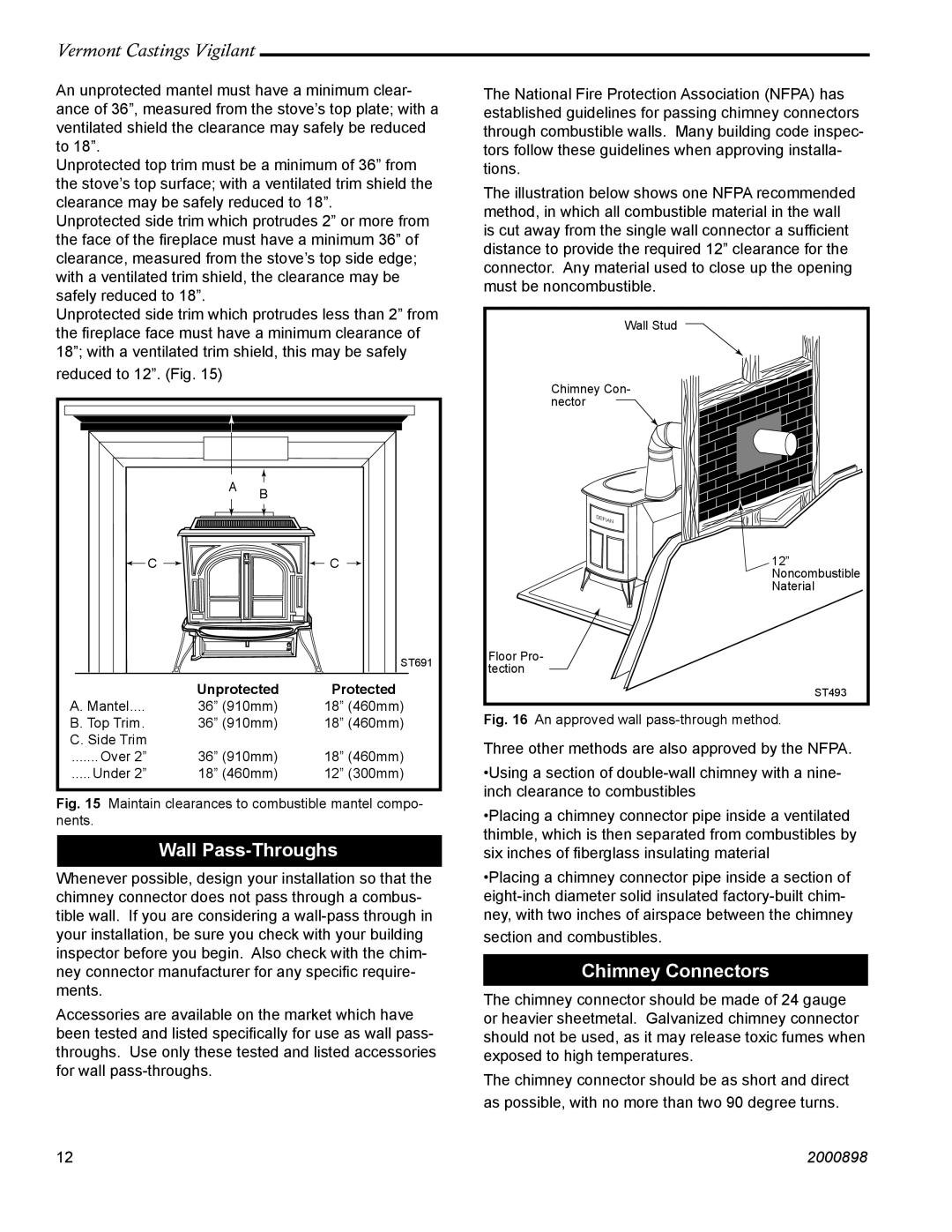 Vermont Casting 2310 operating instructions Wall Pass-Throughs, Chimney Connectors 