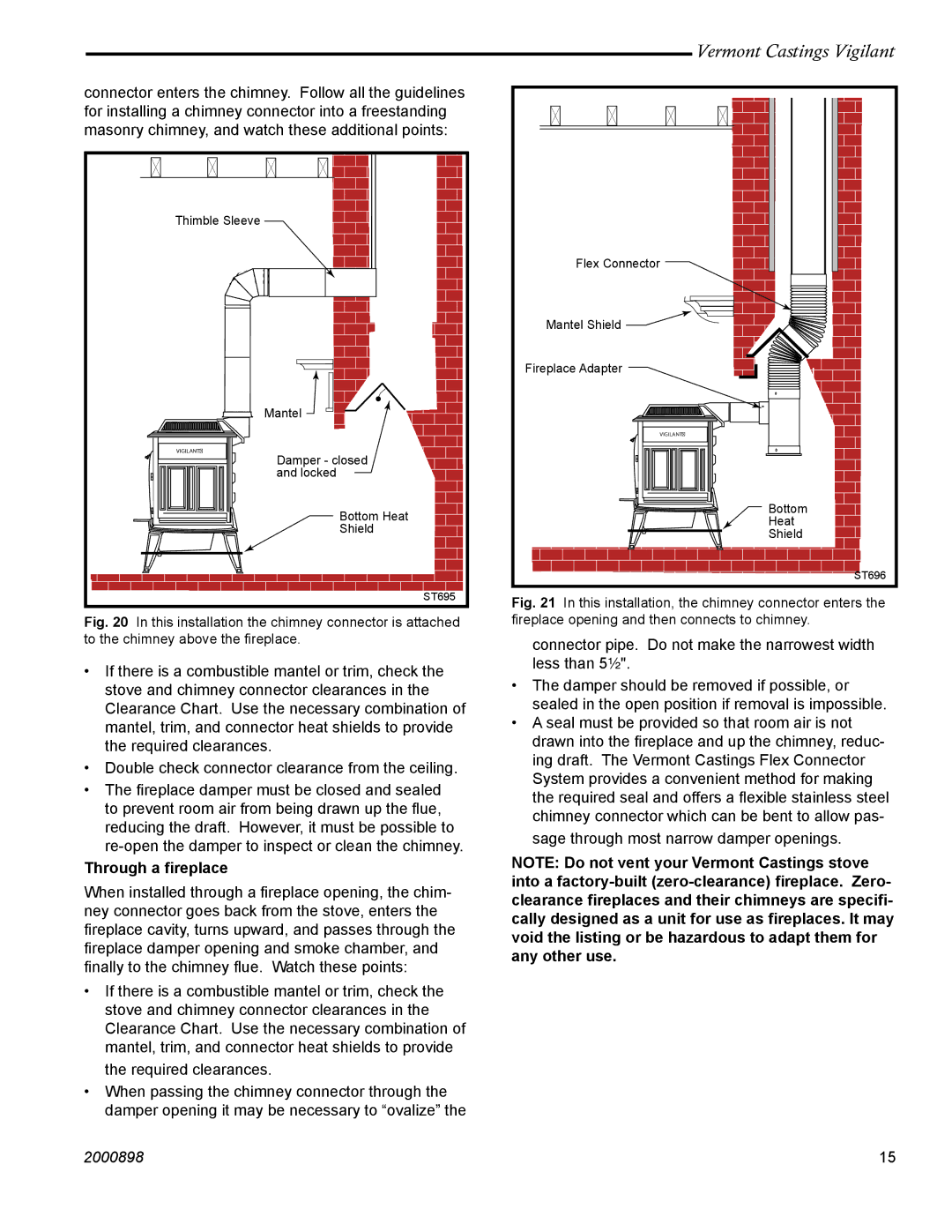 Vermont Casting 2310 operating instructions Through a ﬁreplace 