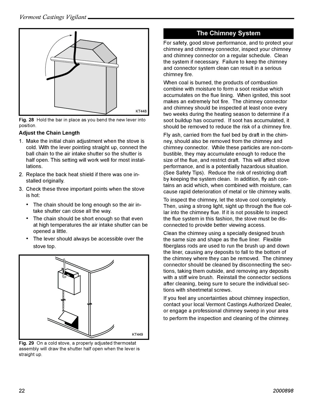 Vermont Casting 2310 operating instructions Chimney System, Adjust the Chain Length 