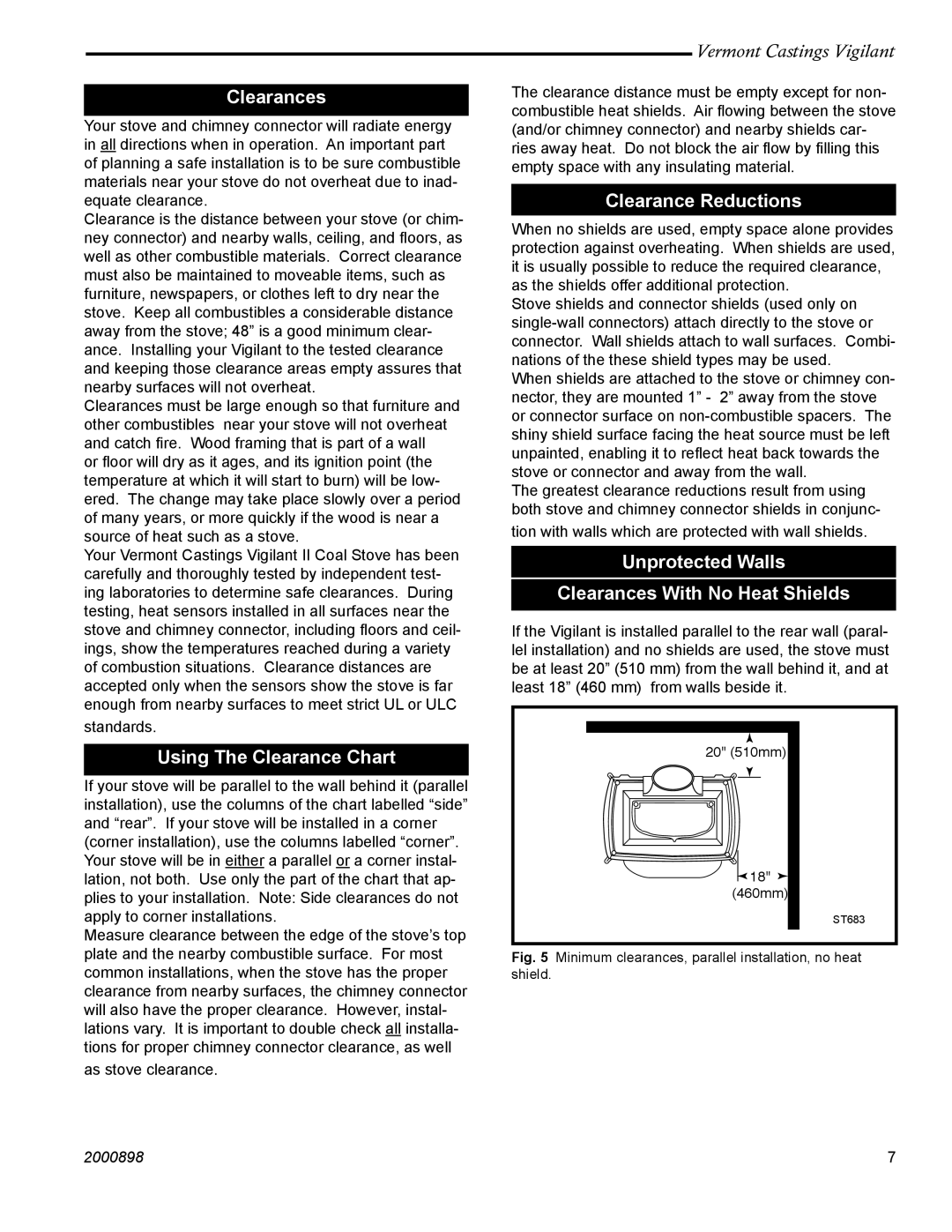 Vermont Casting 2310 operating instructions Clearances, Using The Clearance Chart, Clearance Reductions 