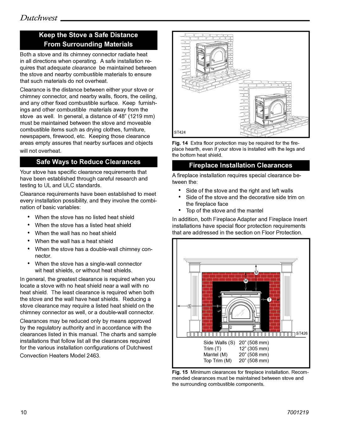 Vermont Casting 2463 manual Keep the Stove a Safe Distance From Surrounding Materials, Safe Ways to Reduce Clearances 