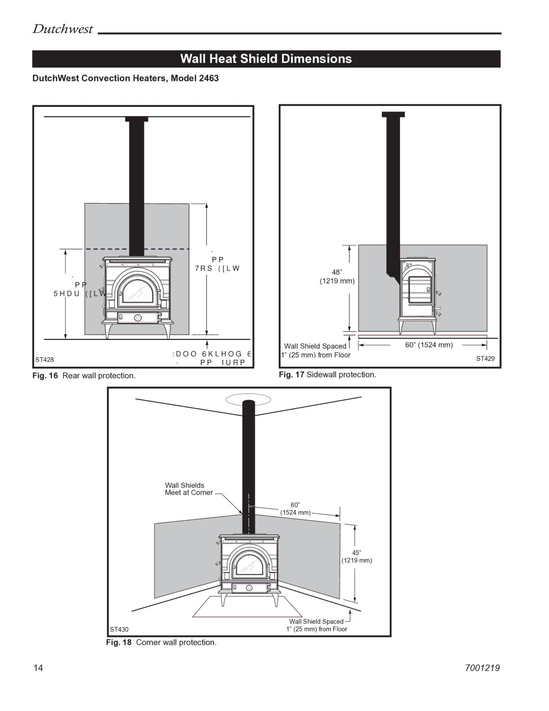 Vermont Casting 2463 manual Wall Heat Shield Dimensions 