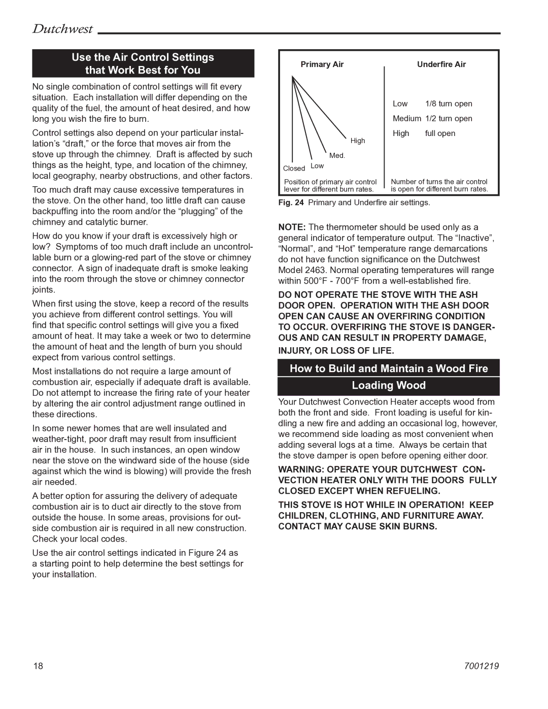 Vermont Casting 2463 manual Use the Air Control Settings That Work Best for You 