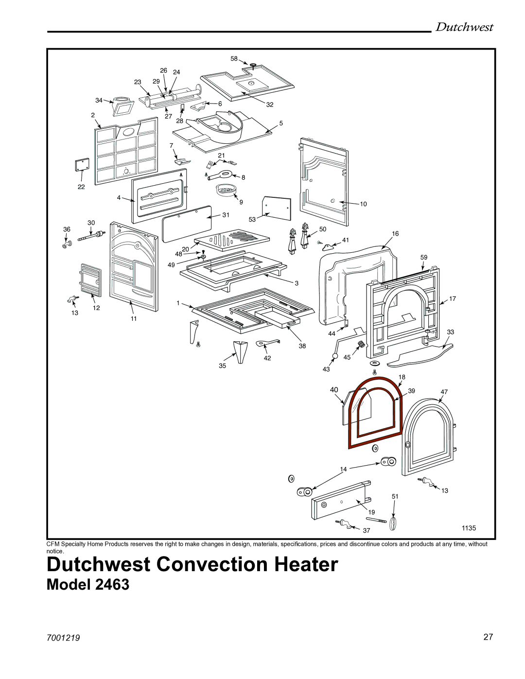 Vermont Casting 2463 manual Dutchwest Convection Heater 