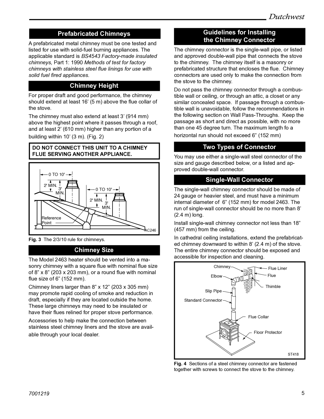 Vermont Casting 2463 Prefabricated Chimneys, Chimney Height, Chimney Size, Guidelines for Installing the Chimney Connector 