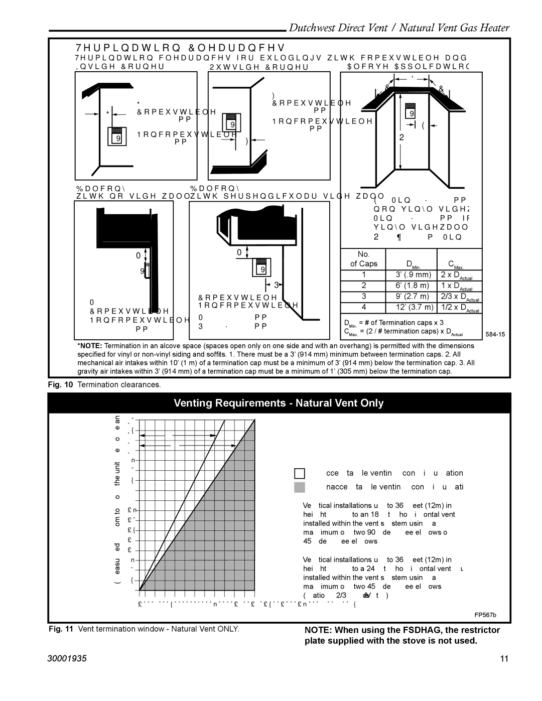 Vermont Casting 2465, 2466 manual Venting Requirements Natural Vent Only, Termination Clearances 