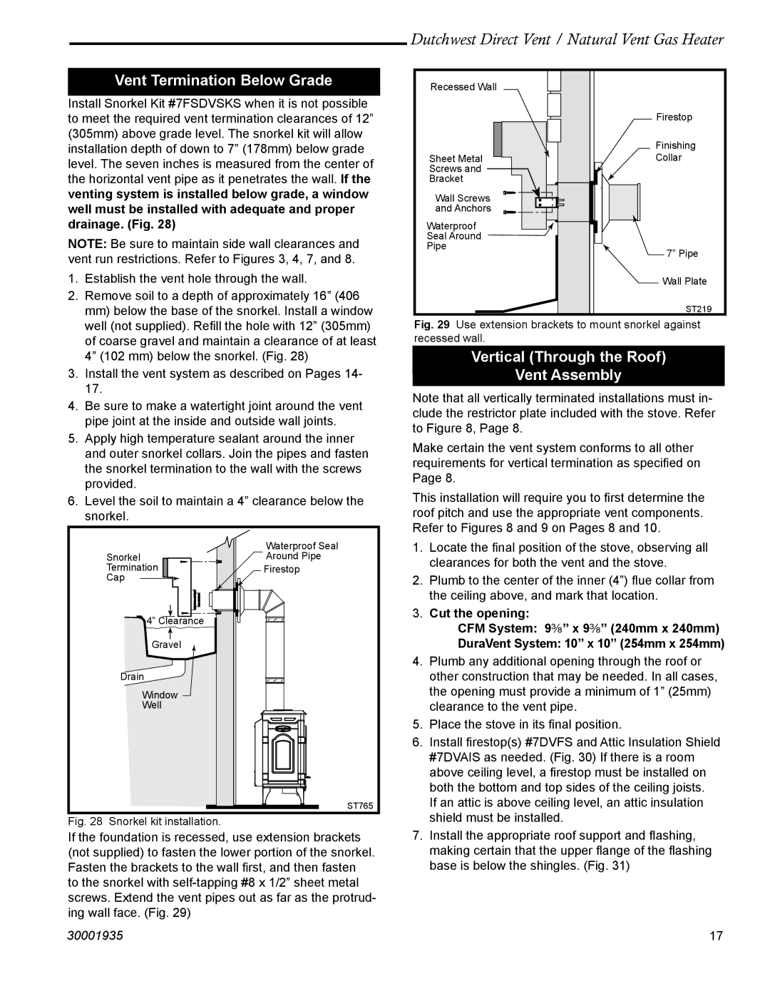 Vermont Casting 2465, 2466 manual Vent Termination Below Grade, Vertical Through the Roof Vent Assembly 