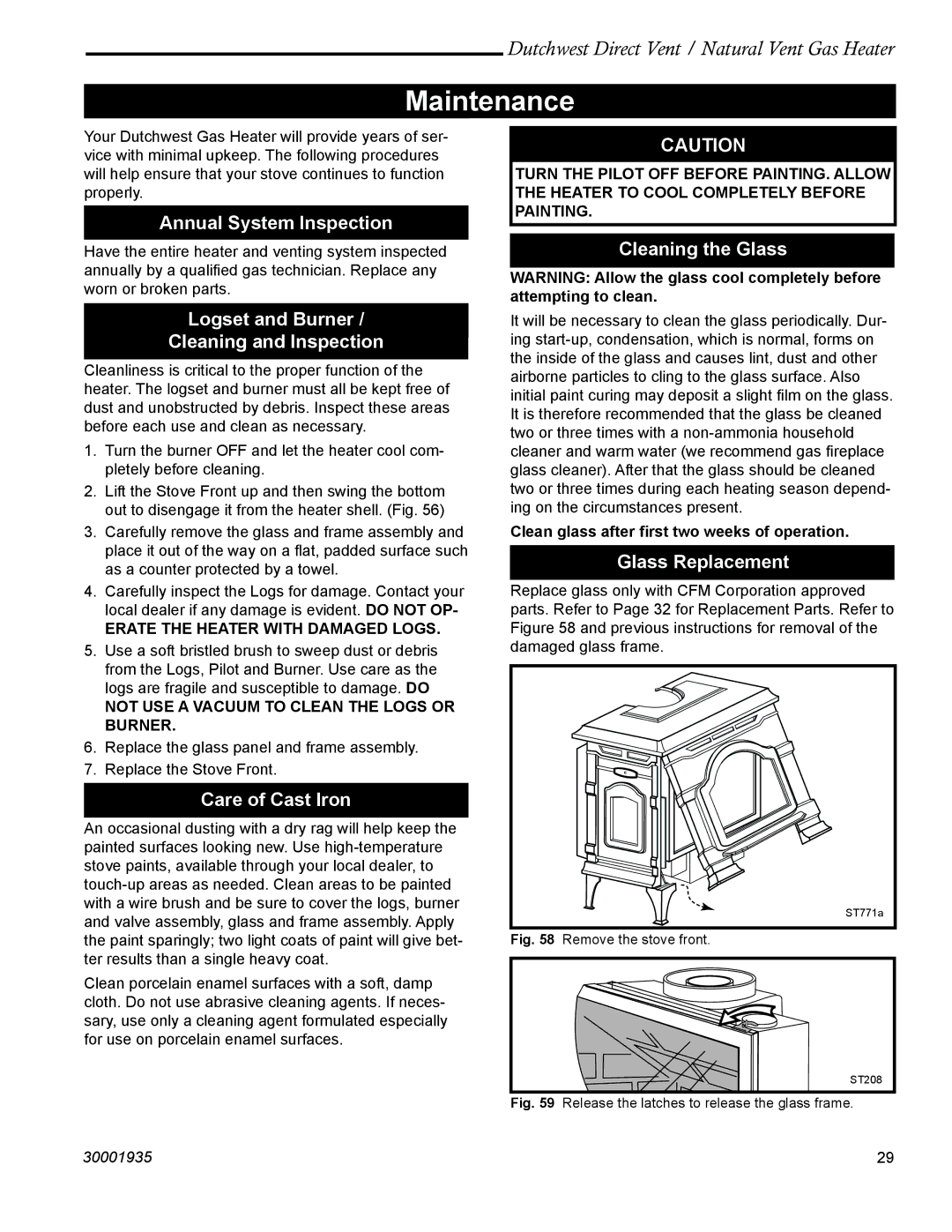 Vermont Casting 2465, 2466 manual Maintenance 