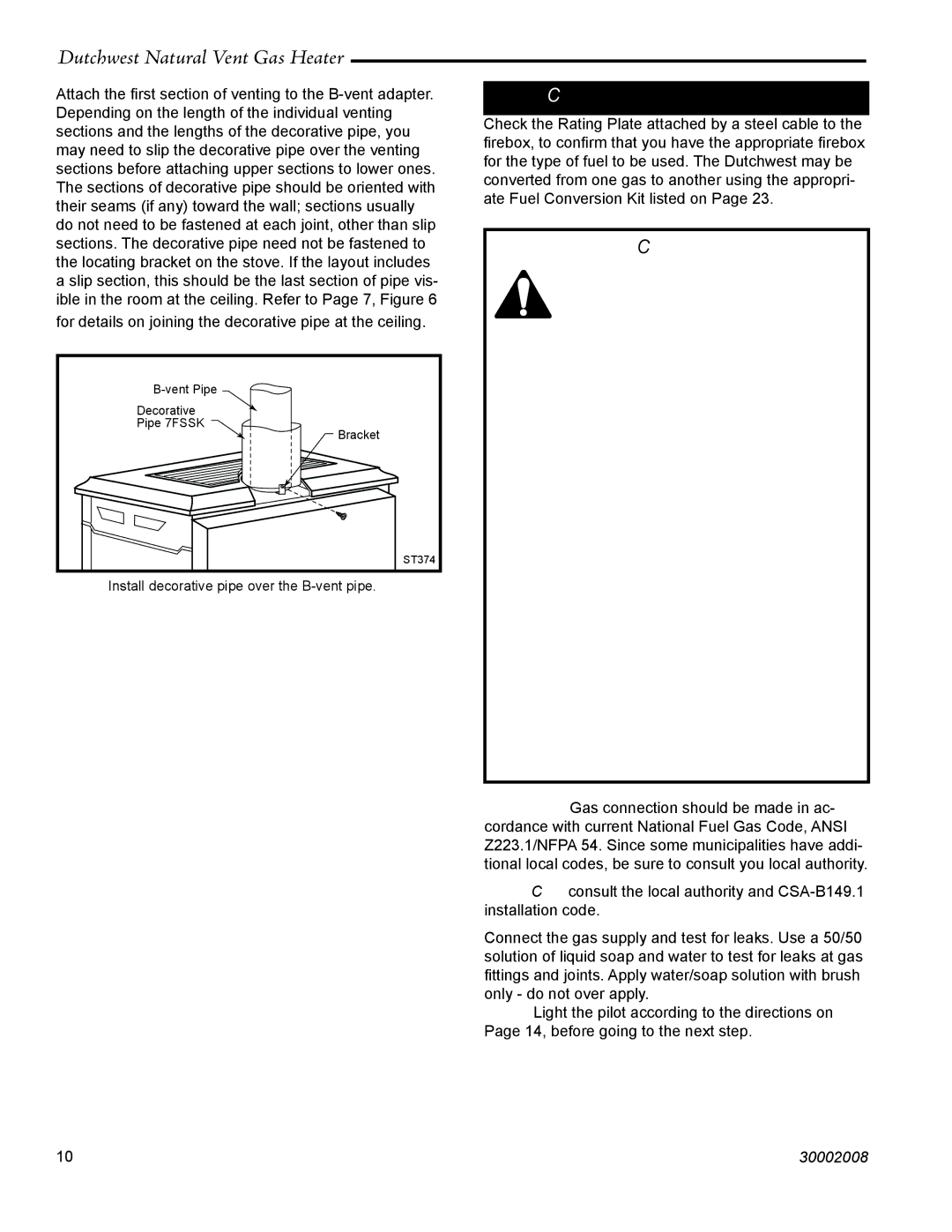 Vermont Casting 2467, 2468 manual Connect the Gas Supply Line 