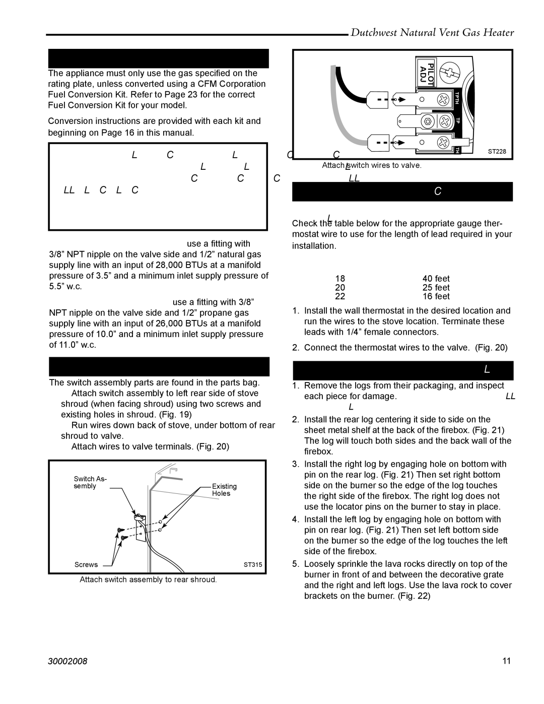 Vermont Casting 2468, 2467 Burner Information, Install ON/OFF Switch, Thermostat Connection optional, Install the Log Set 