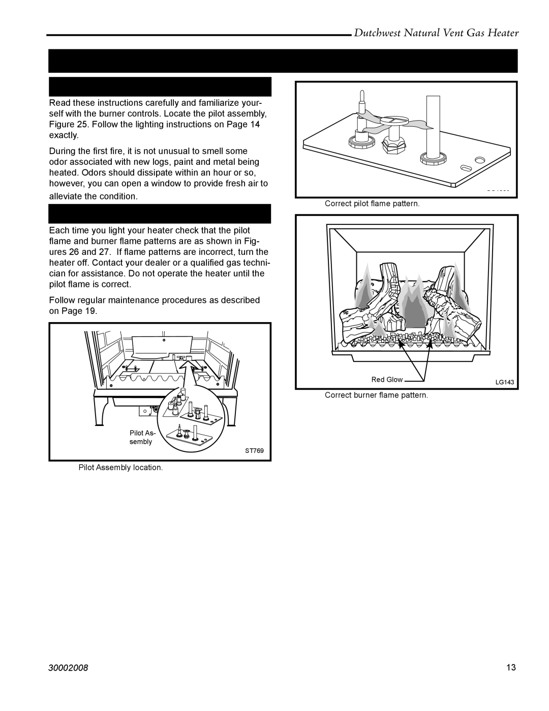 Vermont Casting 2468, 2467 manual Operation, Your First Fire, Pilot and Burner Inspection 