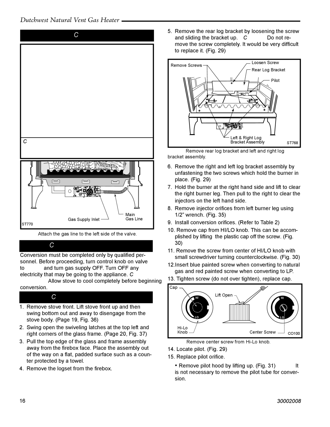 Vermont Casting 2467, 2468 manual Fuel Conversion Instructions, Conversion Precautions, Conversion Procedure 