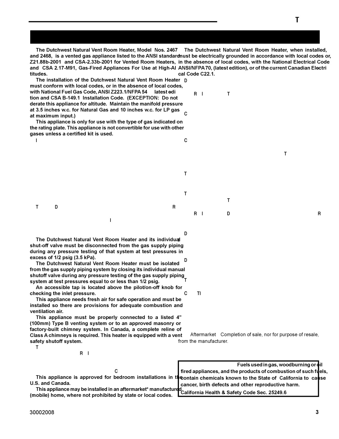 Vermont Casting 2468, 2467 manual Installation & Operating Instructions 