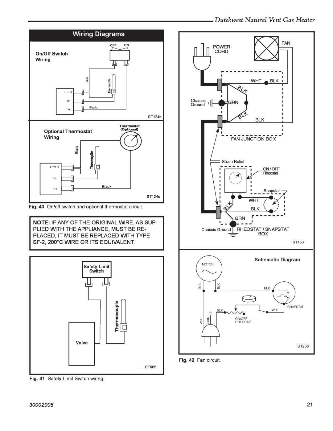 Vermont Casting 2468 Wiring Diagrams, Dutchwest Natural Vent Gas Heater, 30002008, Safety Limit Switch wiring, Fan circuit 