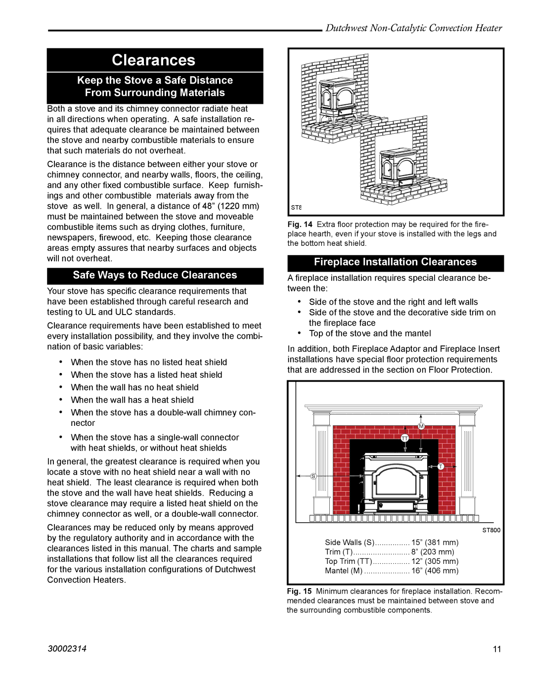 Vermont Casting 2477 manual Keep the Stove a Safe Distance From Surrounding Materials, Safe Ways to Reduce Clearances 