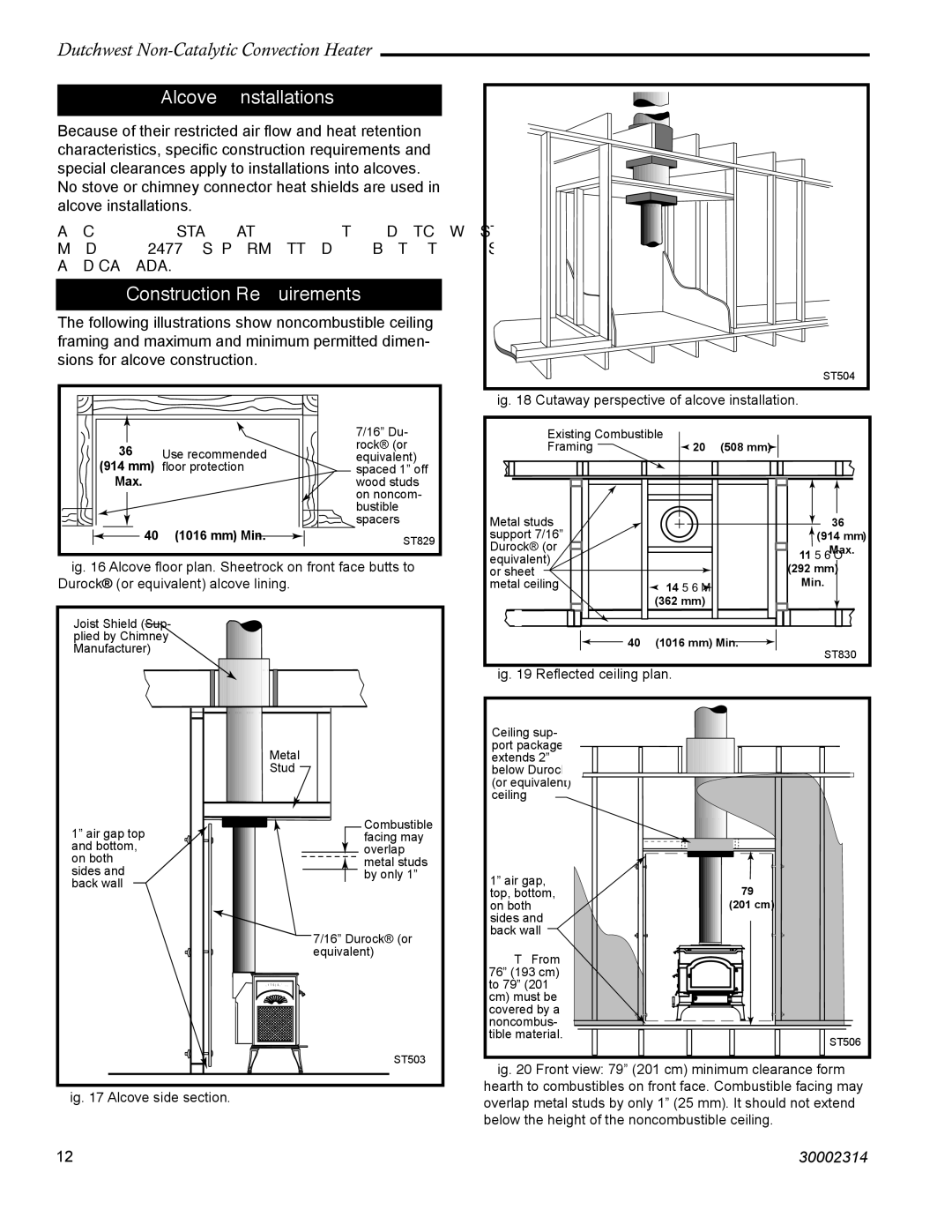 Vermont Casting 2477 manual Alcove Installations, Construction Requirements 