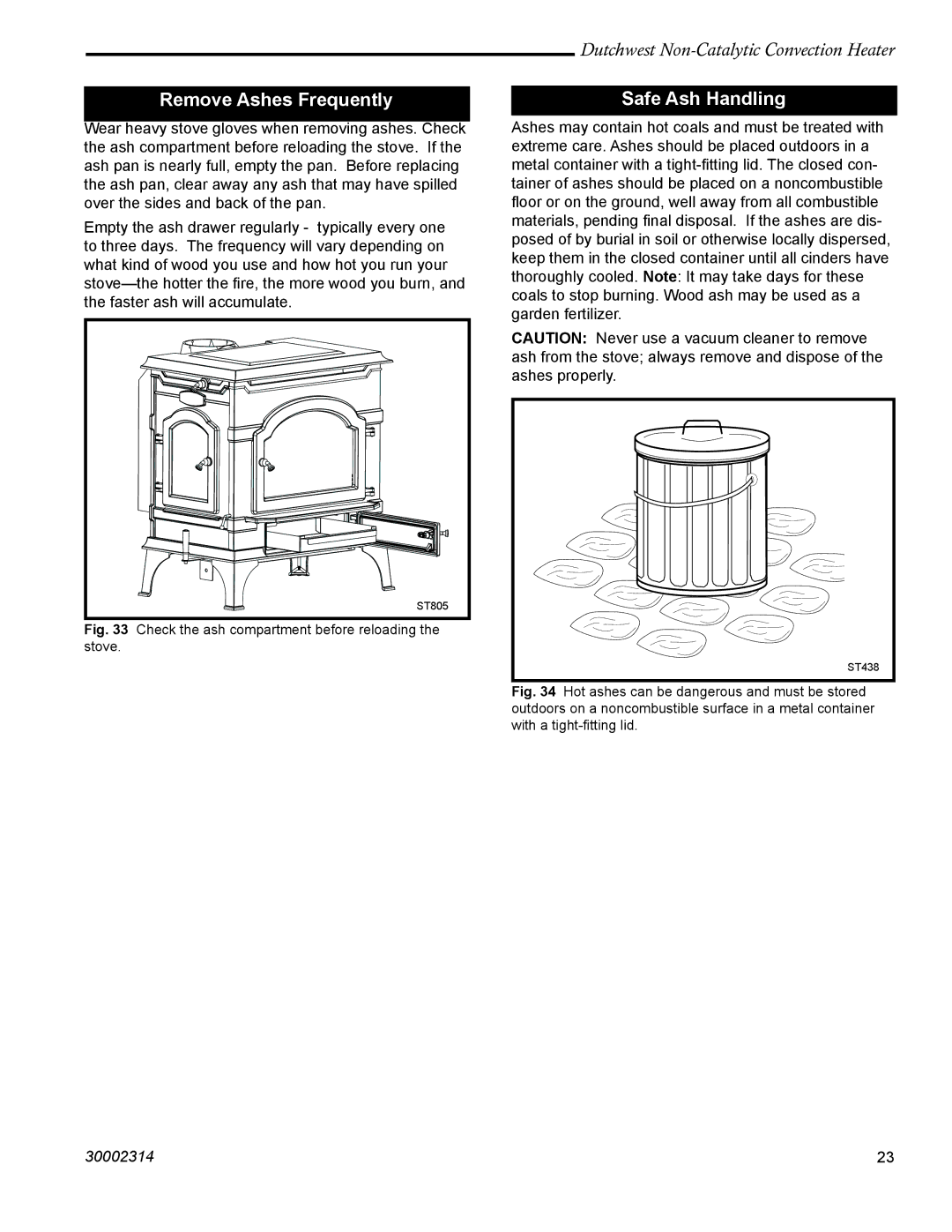 Vermont Casting 2477 manual Remove Ashes Frequently, Safe Ash Handling 