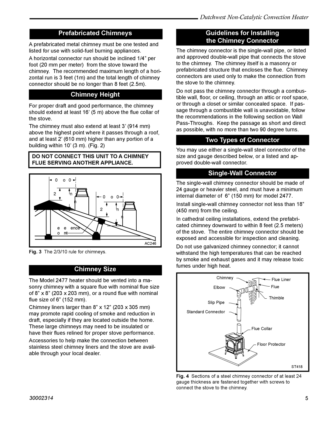 Vermont Casting 2477 Prefabricated Chimneys, Chimney Height, Chimney Size, Guidelines for Installing the Chimney Connector 