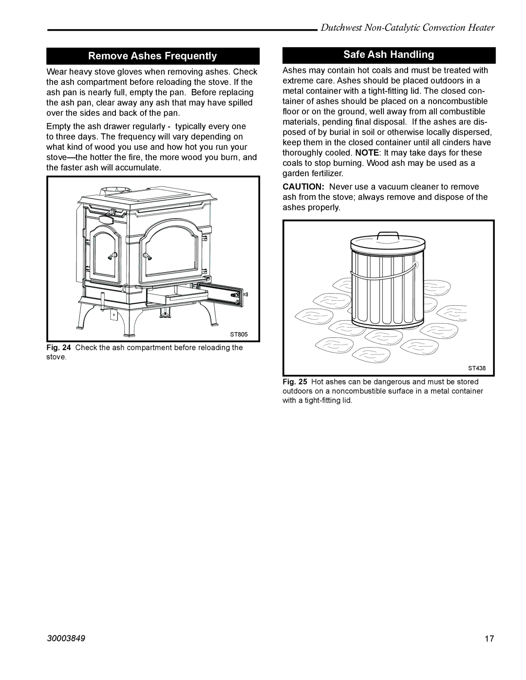 Vermont Casting 2477CE manual Remove Ashes Frequently, Safe Ash Handling 