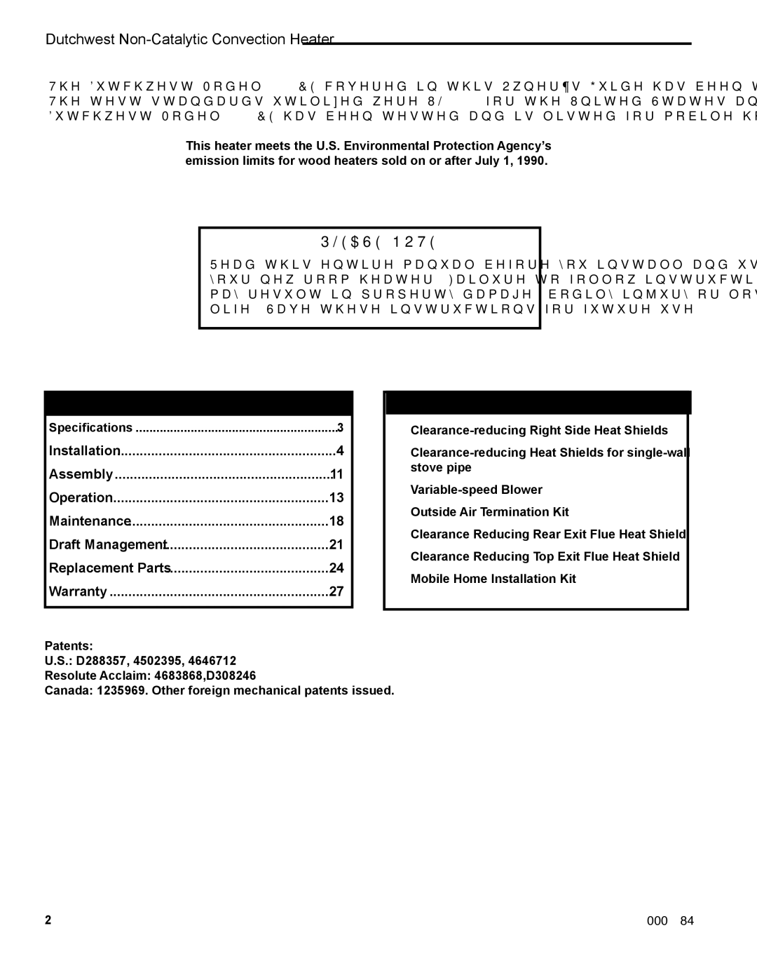 Vermont Casting 2477CE manual Table of Contents, Accessories 