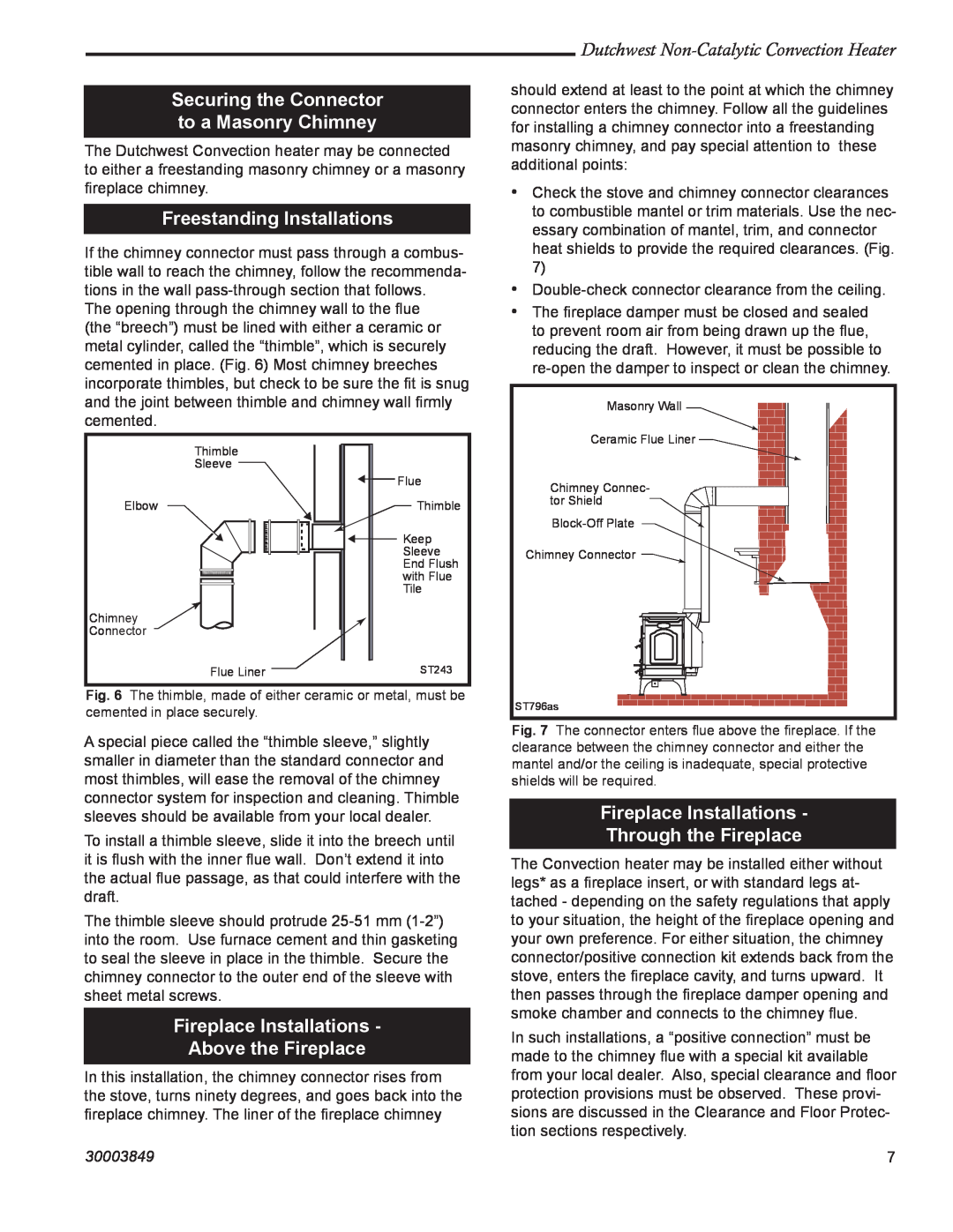 Vermont Casting 2477CE manual Securing the Connector to a Masonry Chimney, Freestanding Installations, 30003849 