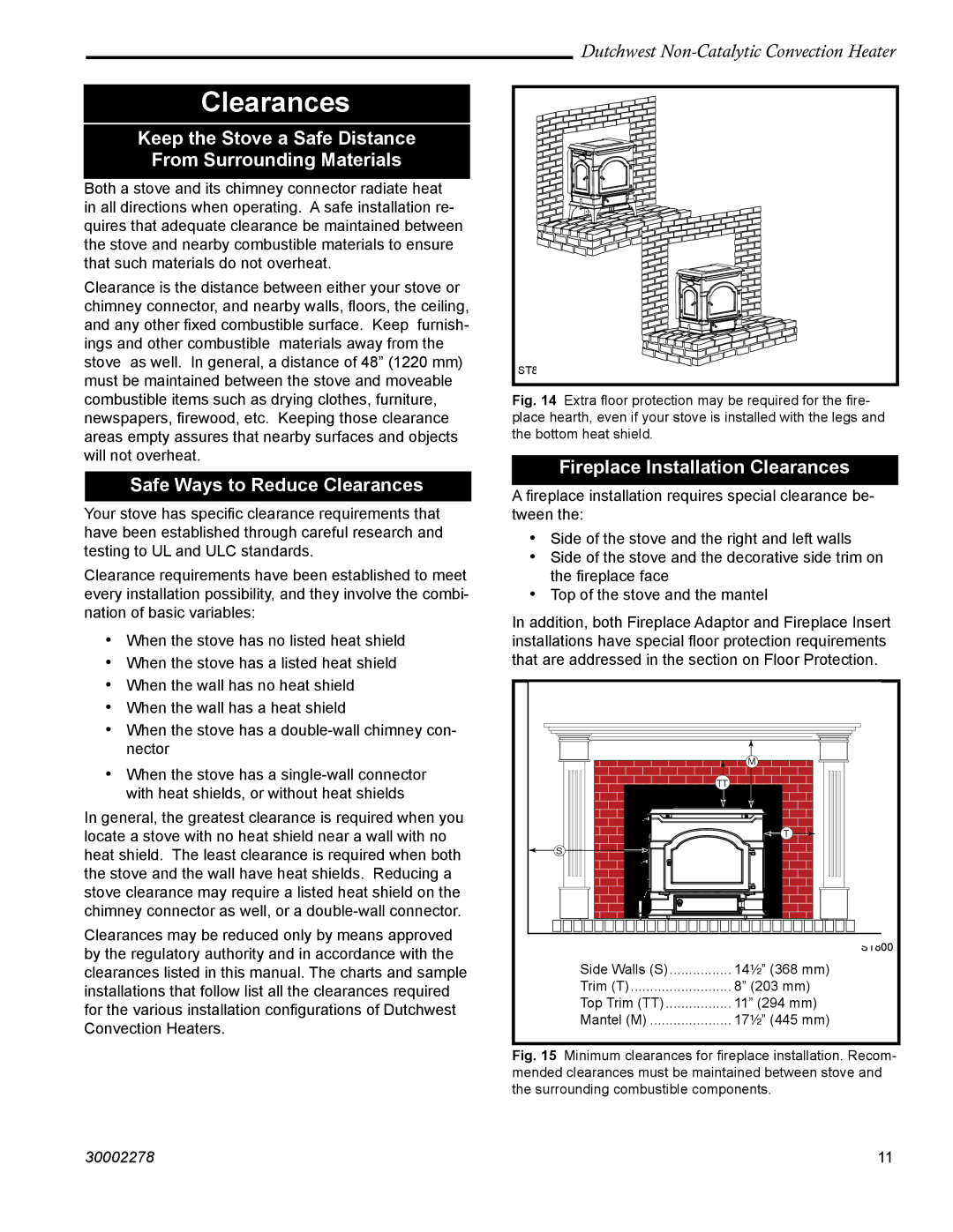 Vermont Casting 2478 manual Keep the Stove a Safe Distance From Surrounding Materials, Safe Ways to Reduce Clearances 