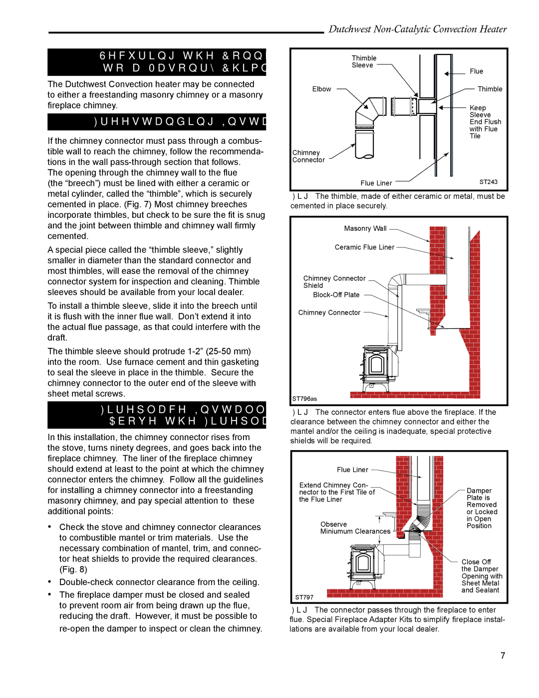 Vermont Casting 2478 manual Securing the Connector to a Masonry Chimney, Freestanding Installations 