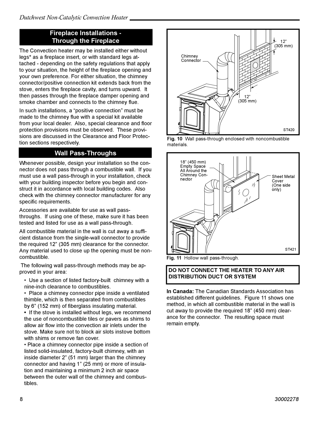 Vermont Casting 2478 manual Fireplace Installations Through the Fireplace, Wall Pass-Throughs 