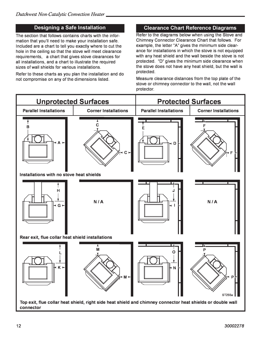 Vermont Casting 2478 Designing a Safe Installation, Clearance Chart Reference Diagrams, Unprotected Surfaces, 30002278 