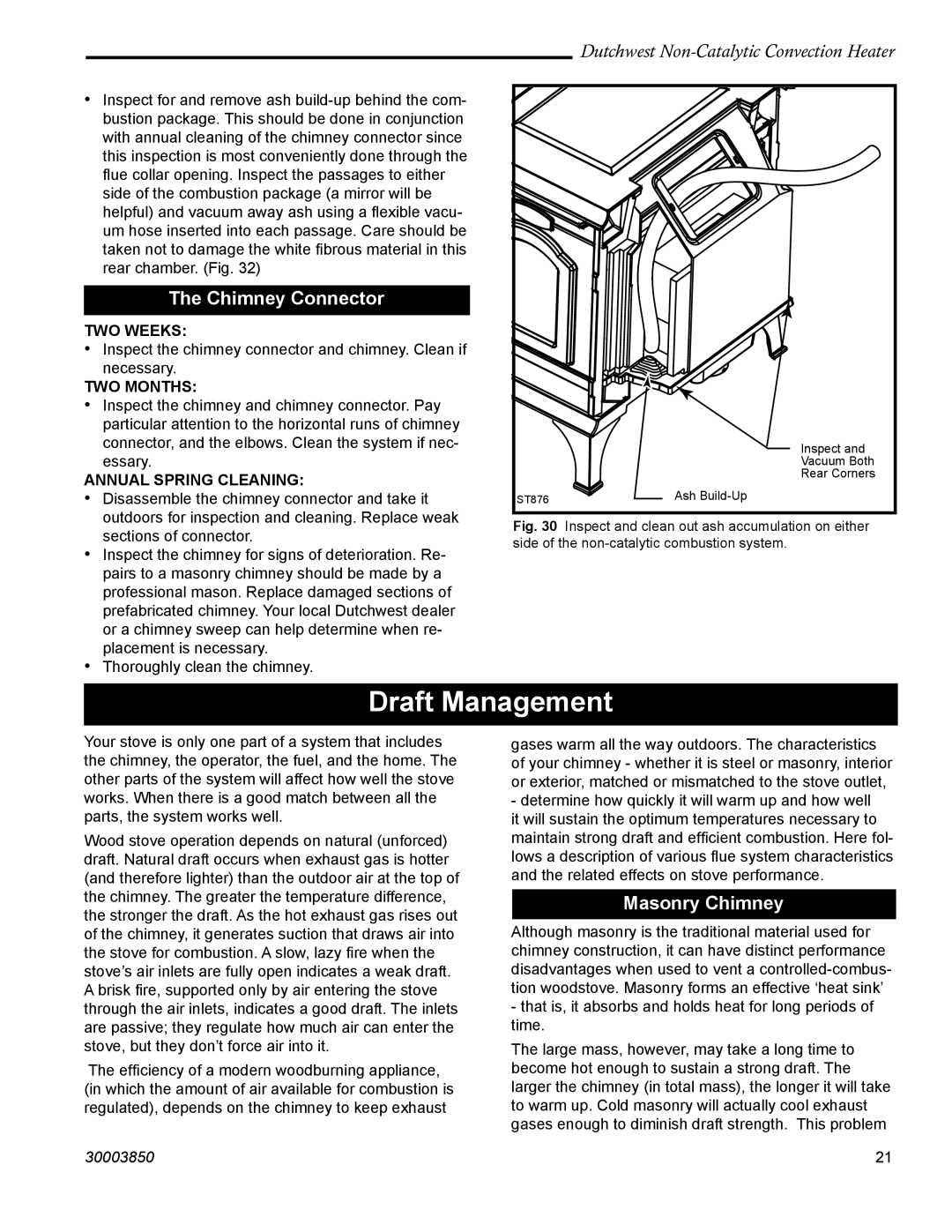 Vermont Casting 2478CE manual Draft Management, Masonry Chimney 