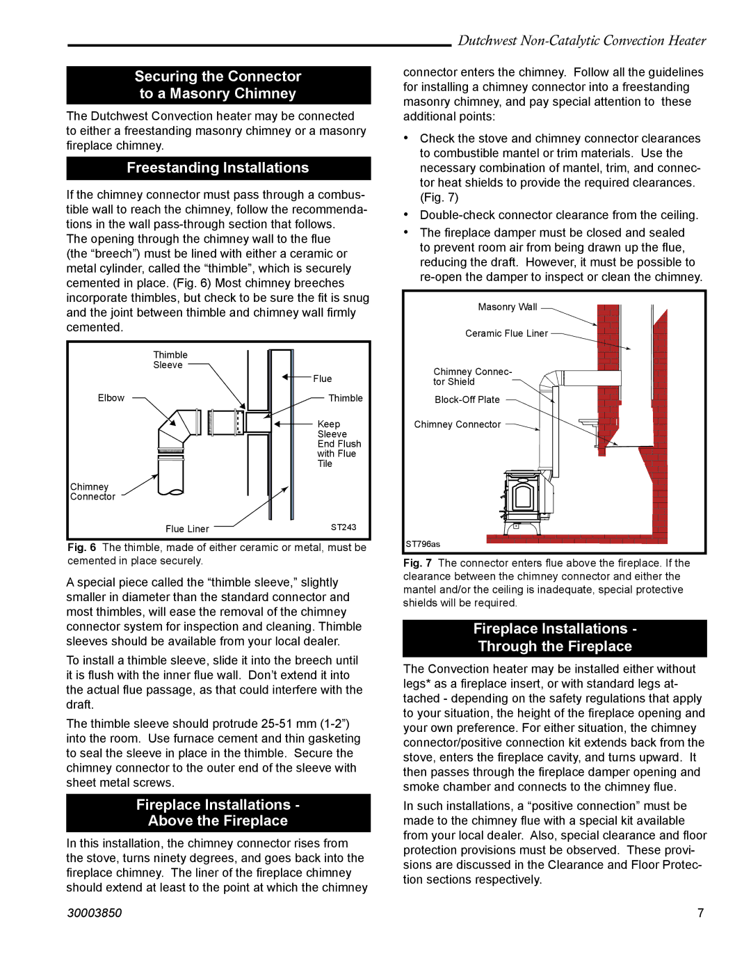 Vermont Casting 2478CE manual Securing the Connector to a Masonry Chimney, Freestanding Installations 