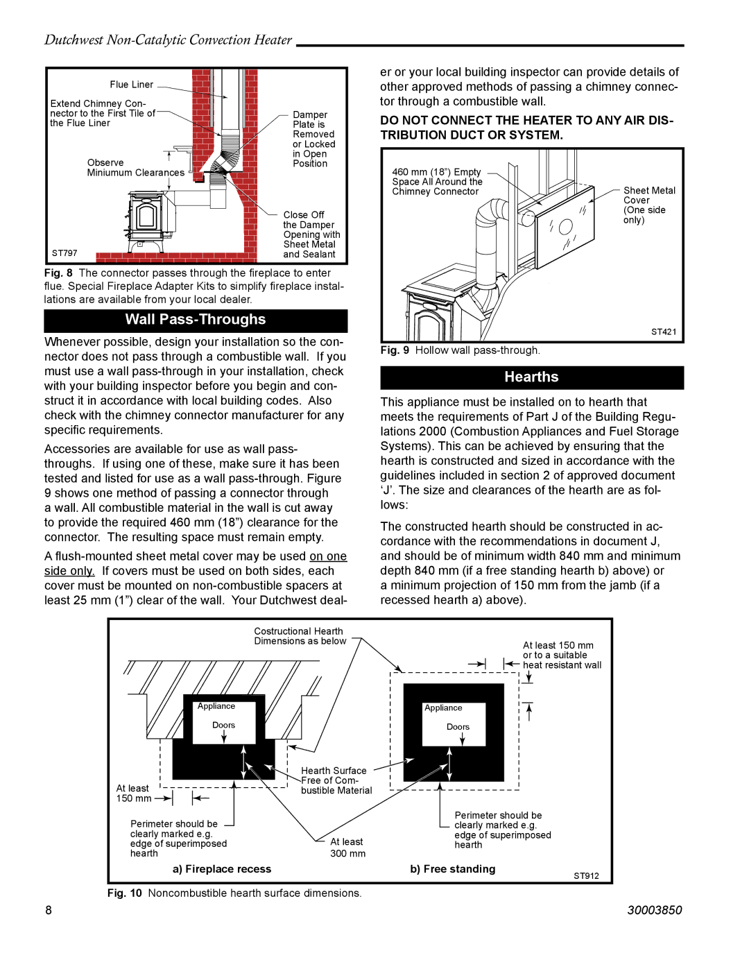 Vermont Casting 2478CE manual Wall Pass-Throughs, Hearths 