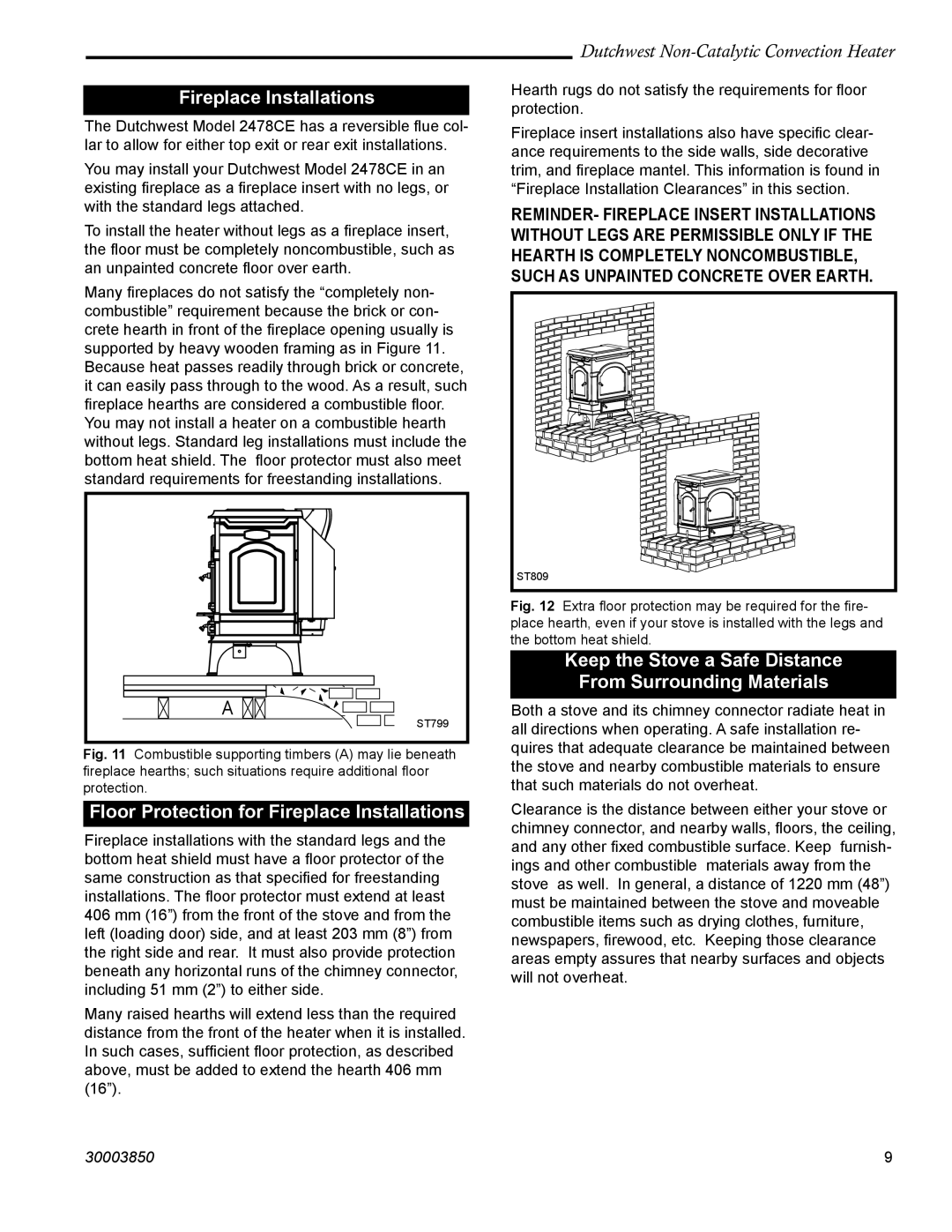 Vermont Casting 2478CE manual Floor Protection for Fireplace Installations 