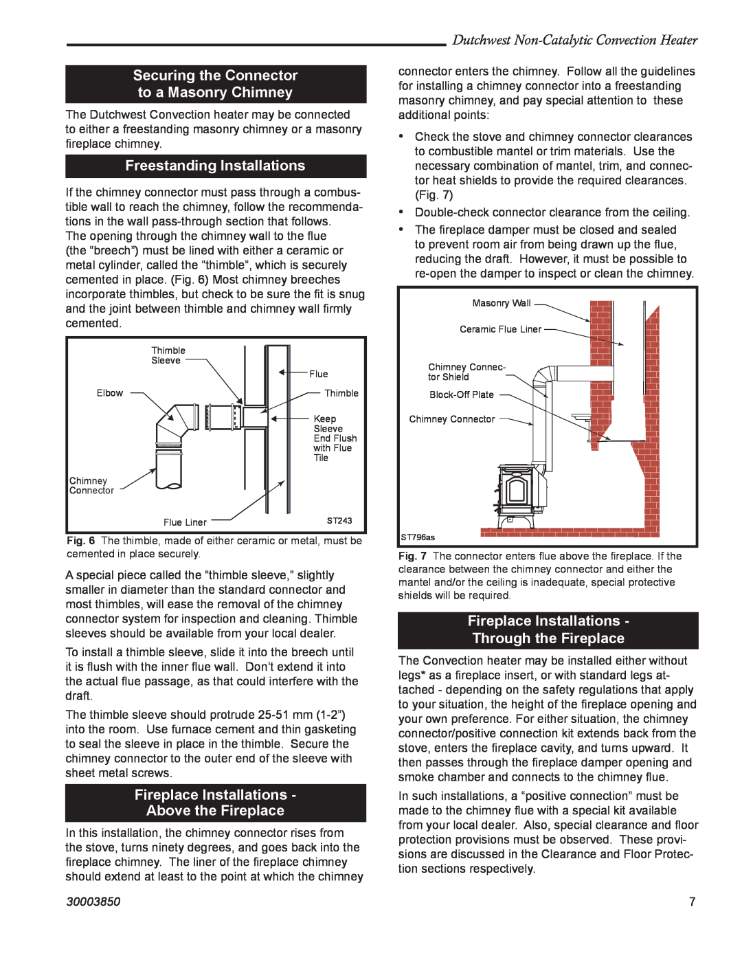 Vermont Casting 2478CE manual Securing the Connector to a Masonry Chimney, Freestanding Installations, 30003850 