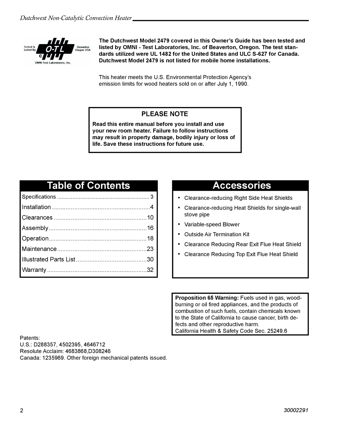 Vermont Casting 2479 manual Table of Contents Accessories 