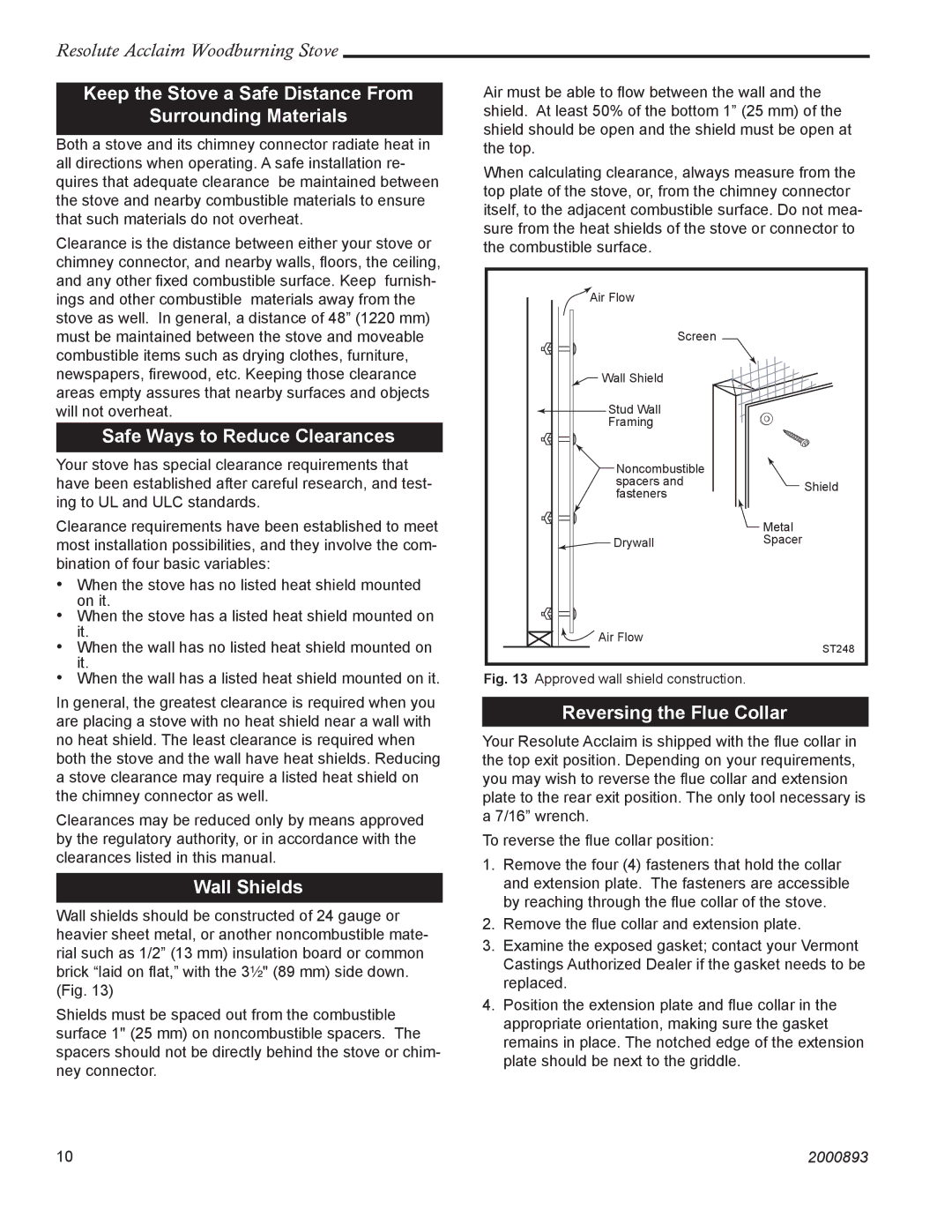 Vermont Casting 2490 Keep the Stove a Safe Distance From Surrounding Materials, Safe Ways to Reduce Clearances 