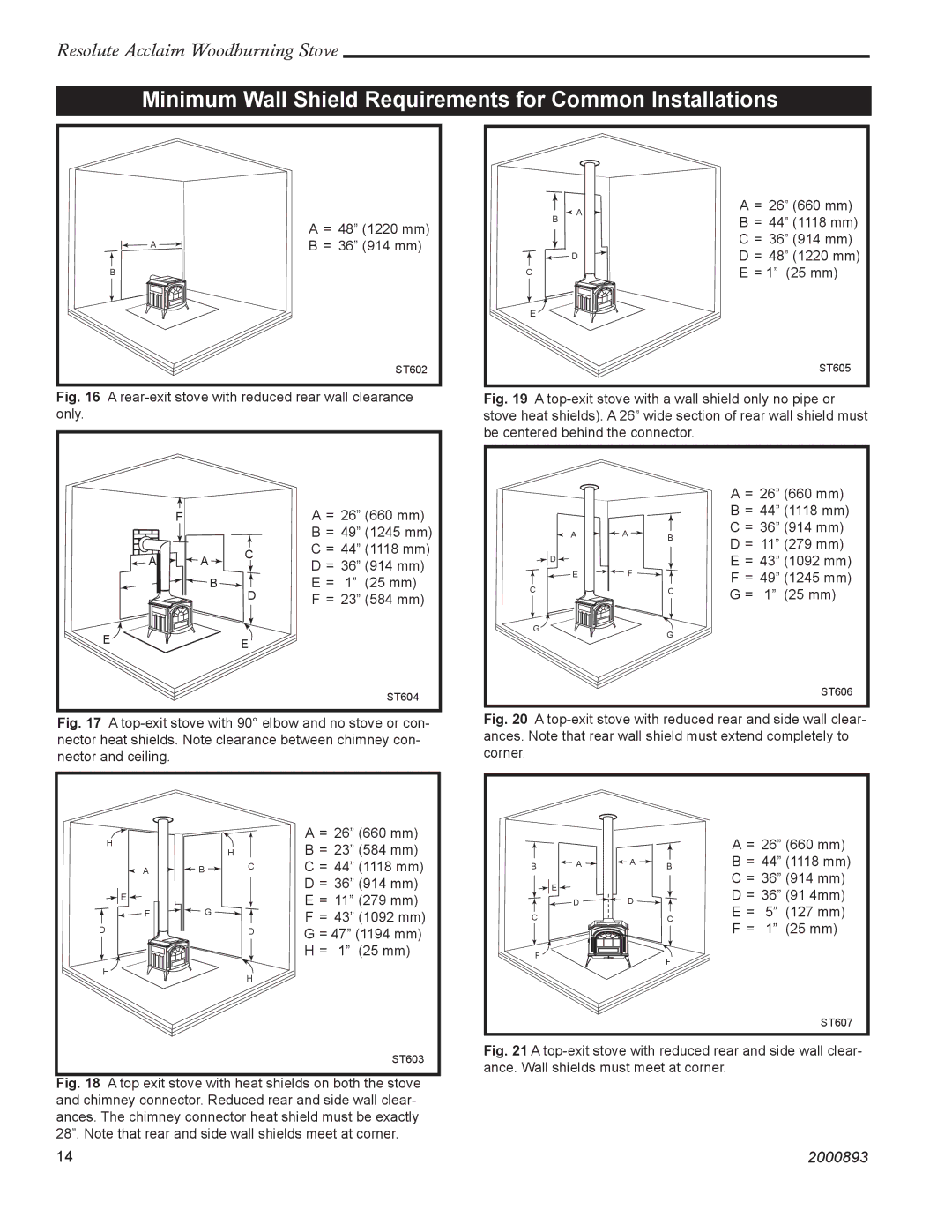 Vermont Casting 2490 installation instructions Minimum Wall Shield Requirements for Common Installations 