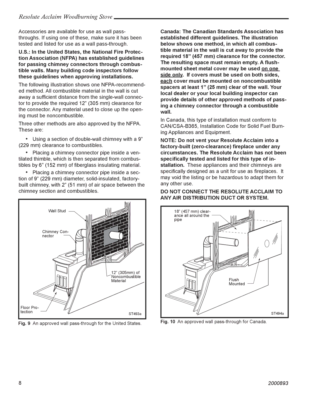 Vermont Casting 2490 installation instructions An approved wall pass-through for the United States 