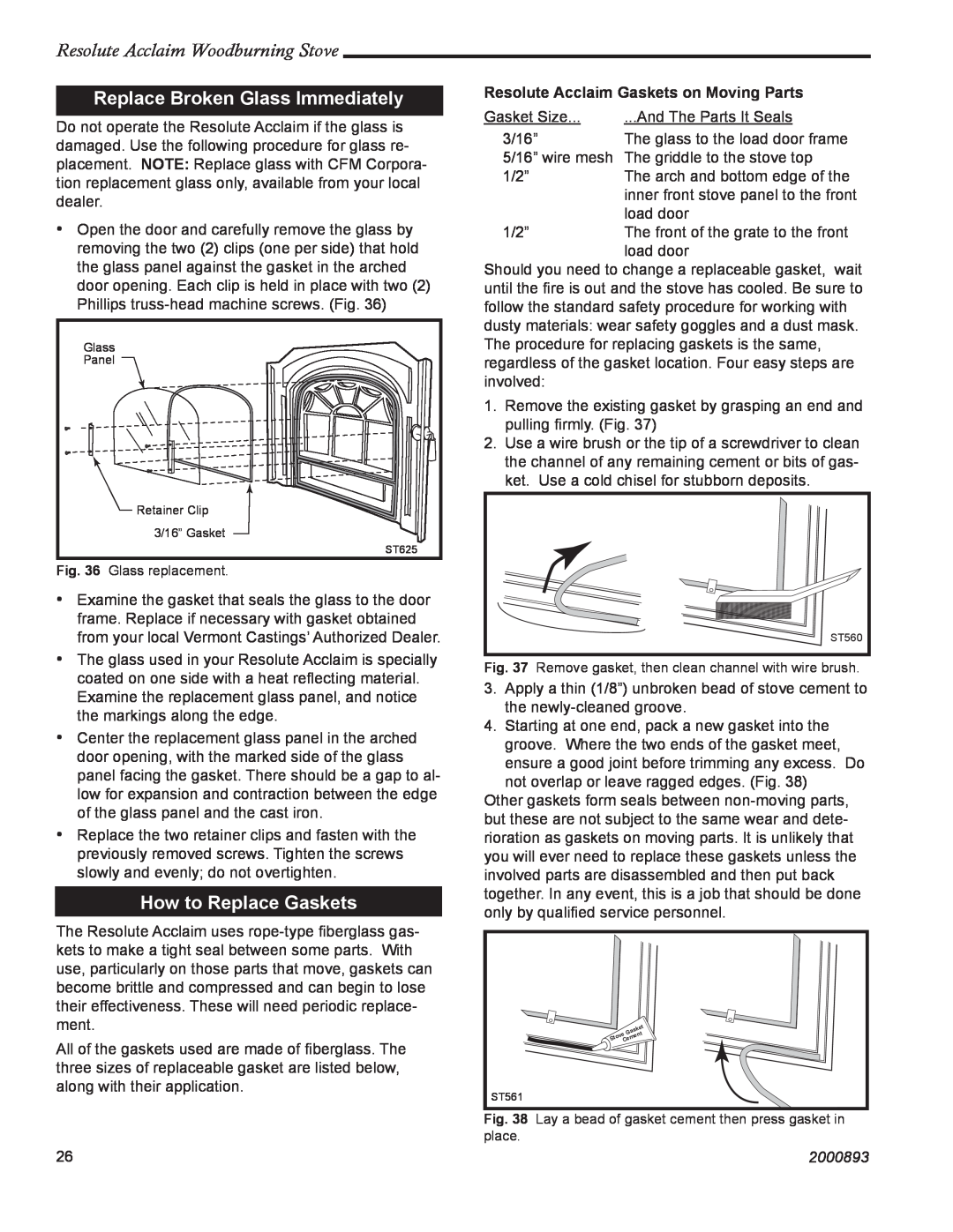 Vermont Casting 2490 Replace Broken Glass Immediately, How to Replace Gaskets, Resolute Acclaim Woodburning Stove, 2000893 