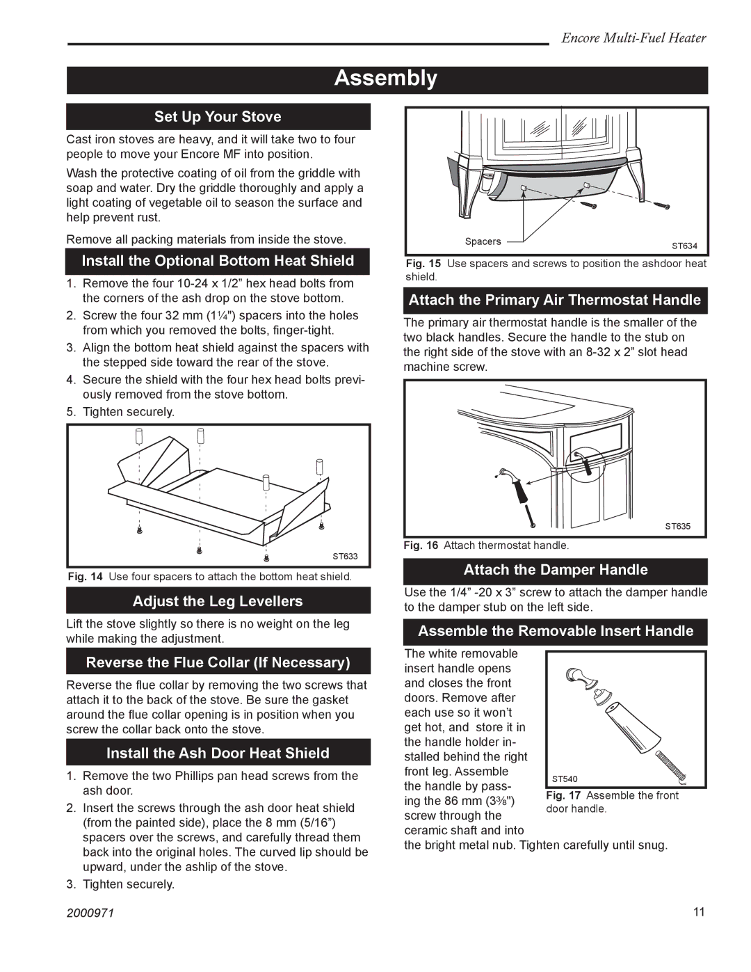 Vermont Casting 2547CE installation instructions Assembly 