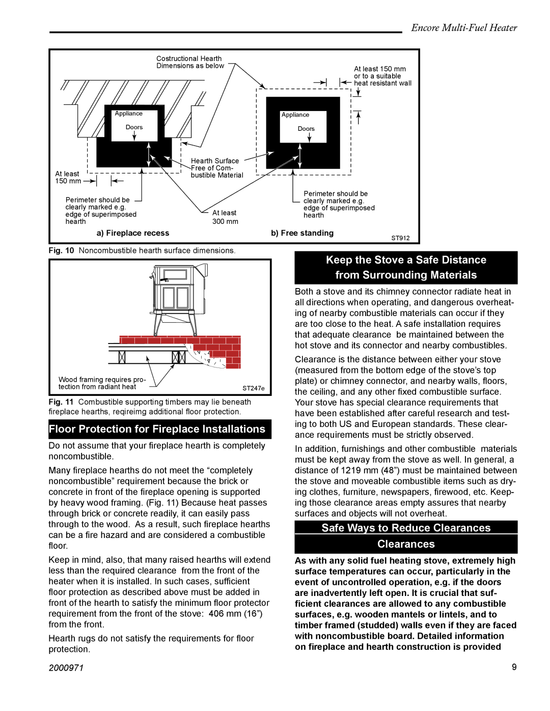 Vermont Casting 2547CE installation instructions Keep the Stove a Safe Distance, From Surrounding Materials 