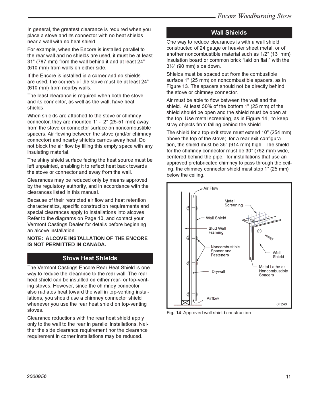 Vermont Casting 2550 installation instructions Stove Heat Shields, Wall Shields 