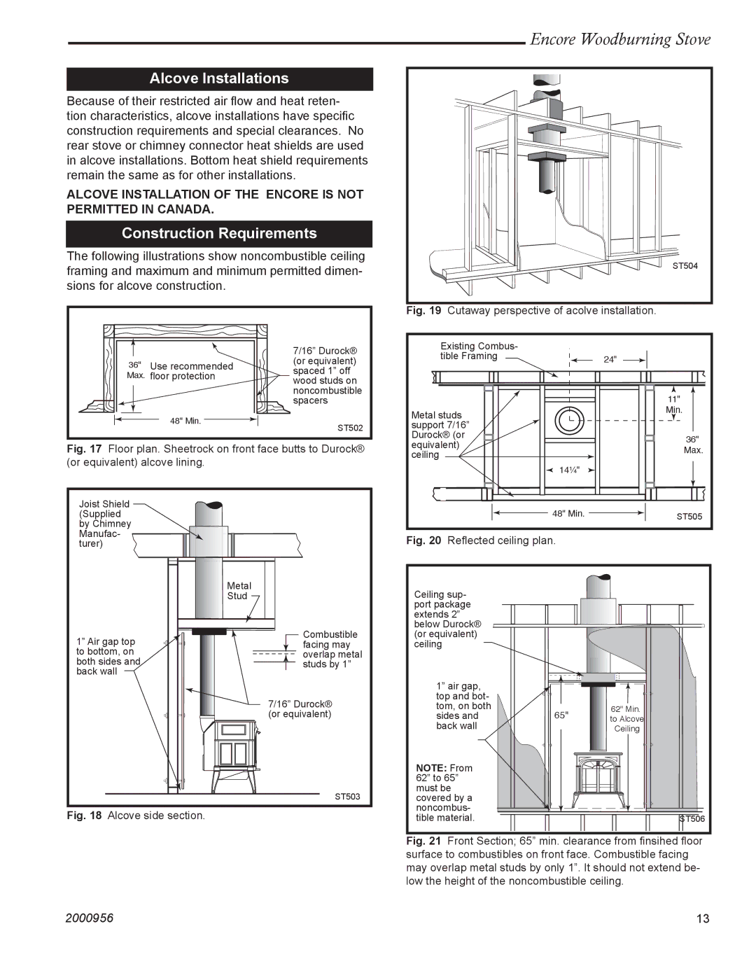 Vermont Casting 2550 installation instructions Alcove Installations, Construction Requirements 