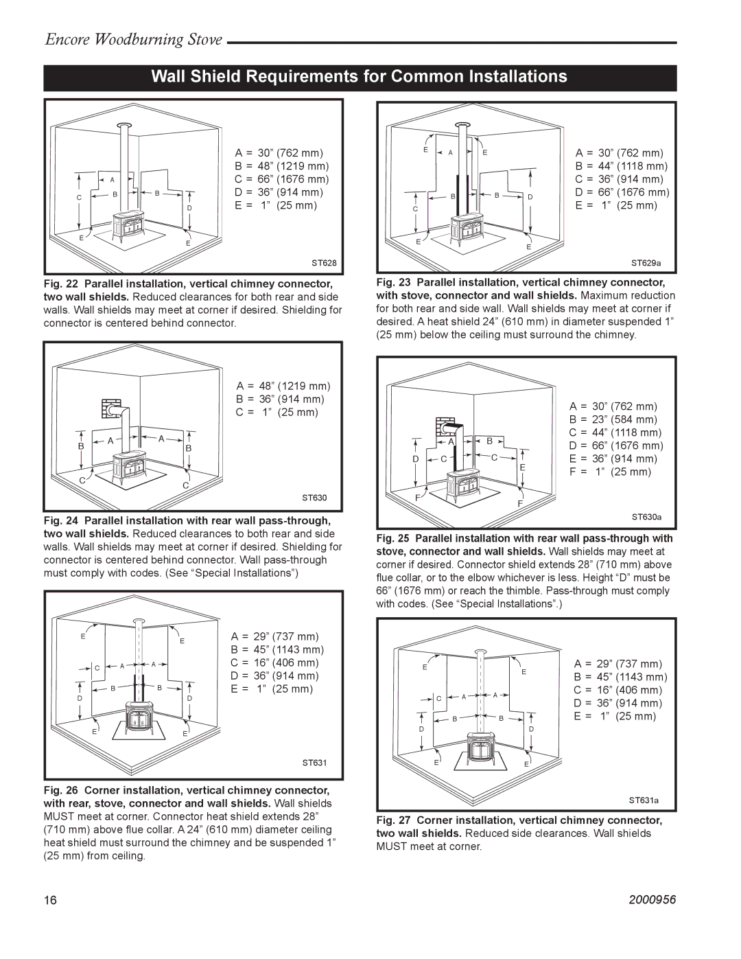 Vermont Casting 2550 installation instructions Wall Shield Requirements for Common Installations 