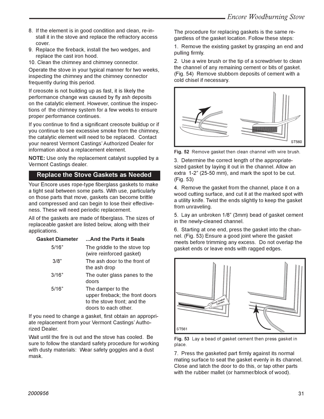 Vermont Casting 2550 Replace the Stove Gaskets as Needed, Gasket Diameter ...And the Parts it Seals 