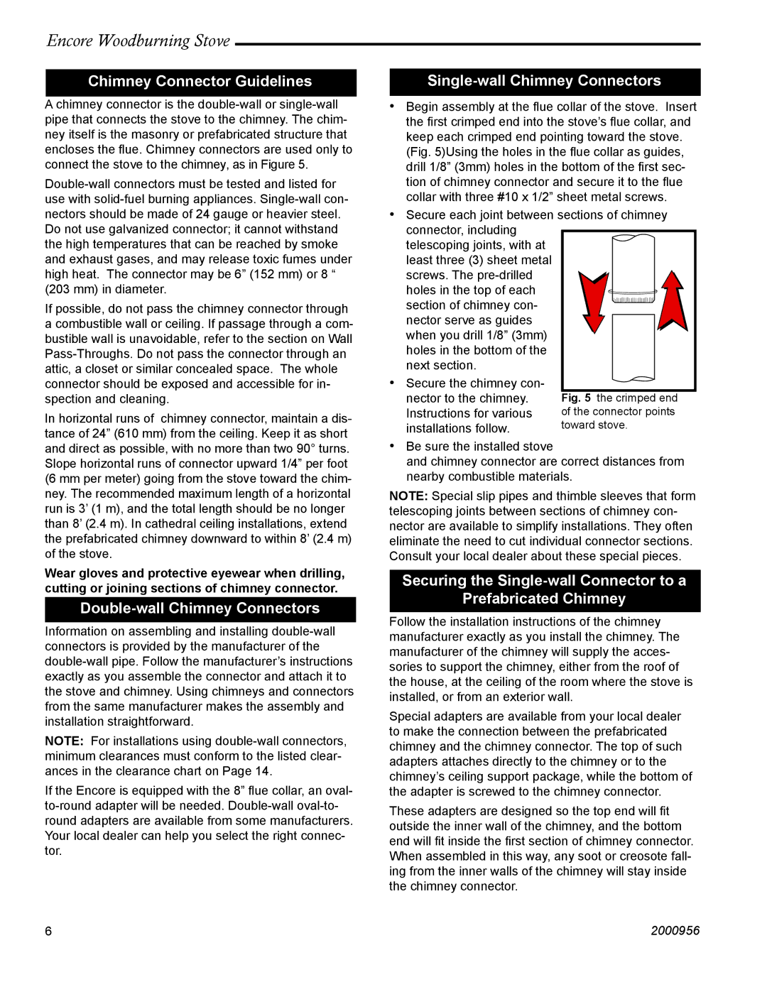 Vermont Casting 2550 Chimney Connector Guidelines, Double-wall Chimney Connectors, Single-wall Chimney Connectors 