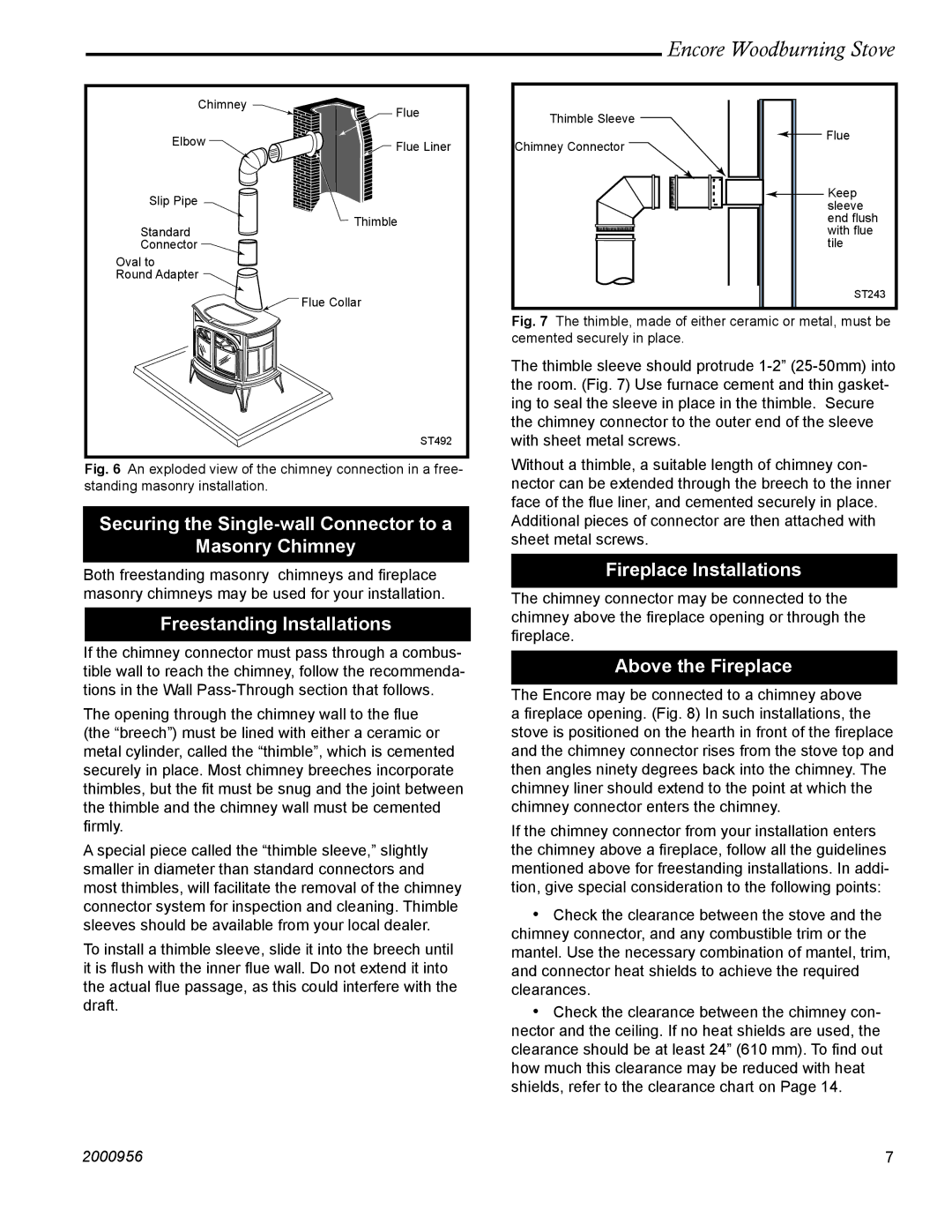 Vermont Casting 2550 Securing the Single-wall Connector to a Masonry Chimney, Freestanding Installations 