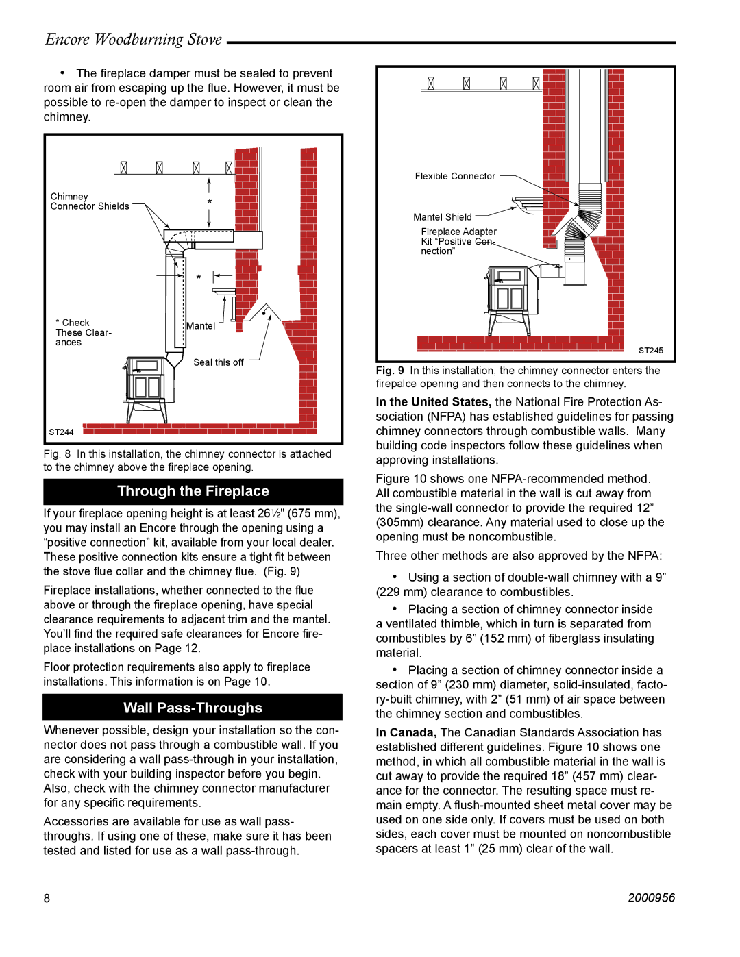 Vermont Casting 2550 installation instructions Through the Fireplace, Wall Pass-Throughs 