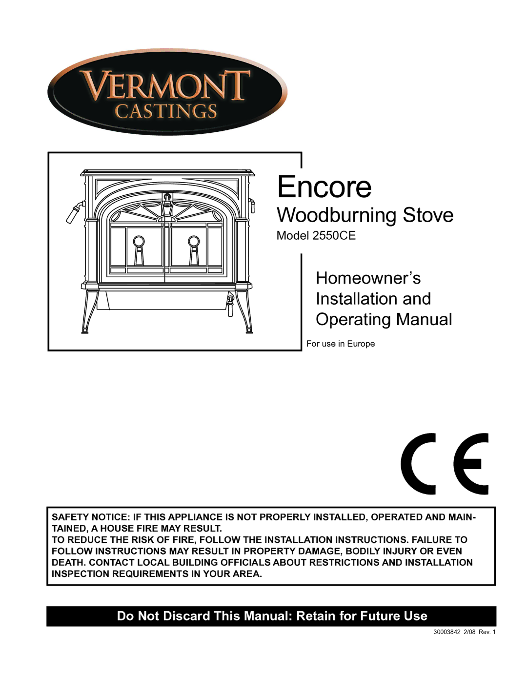 Vermont Casting 2550CE installation instructions Encore 