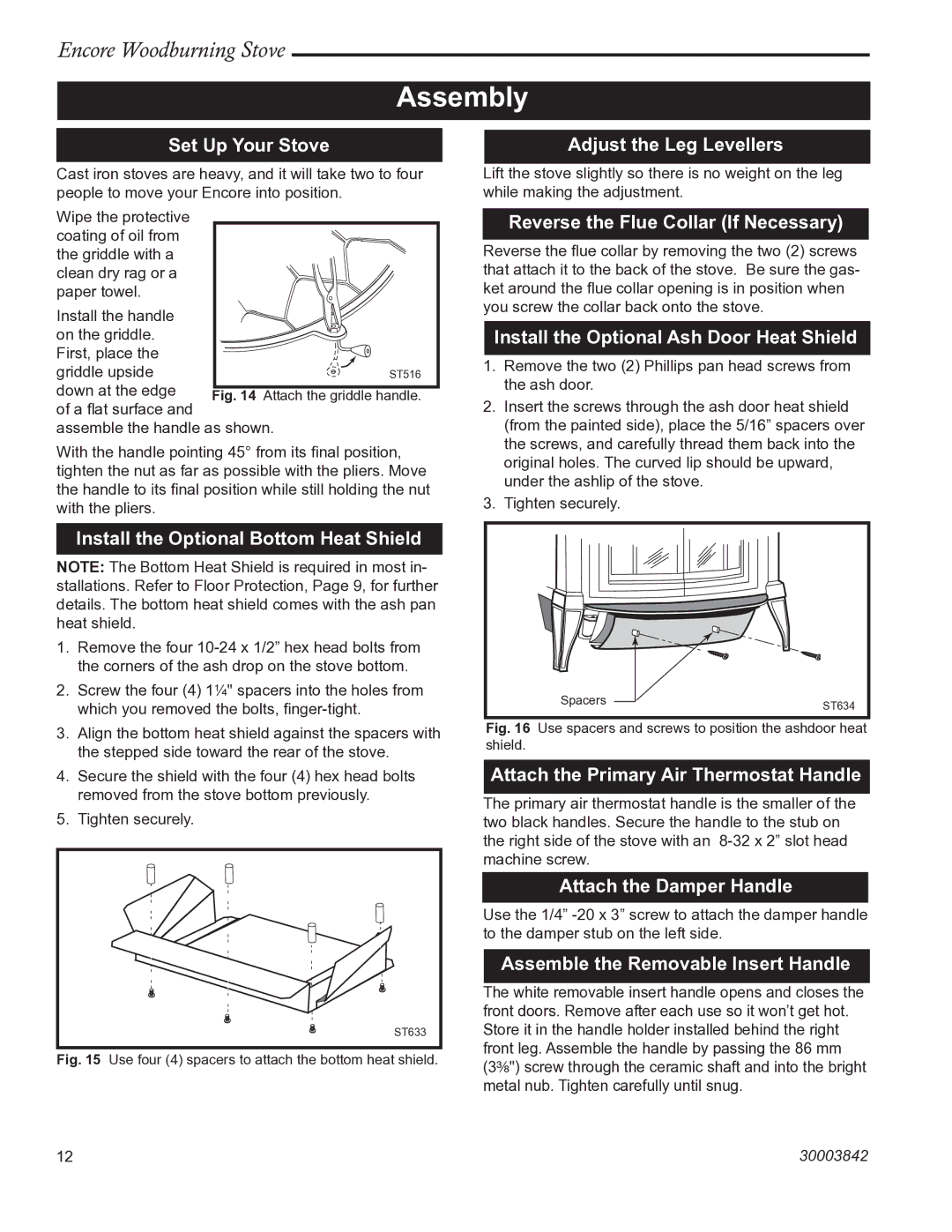 Vermont Casting 2550CE installation instructions Assembly 